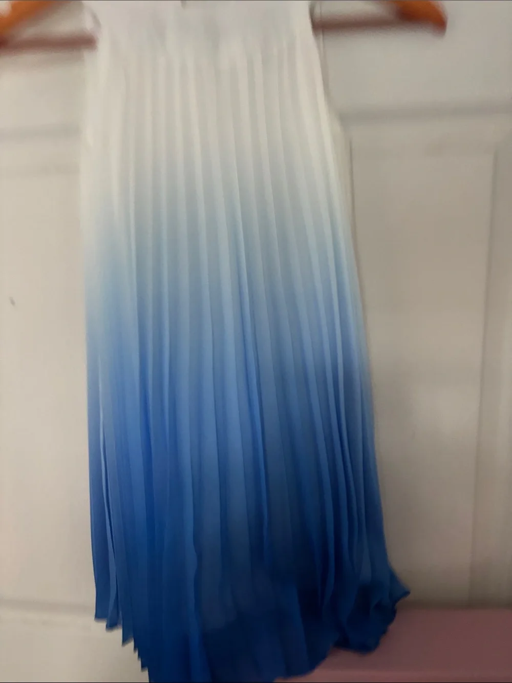 Rare Editions Blue and White Ombre Pleated Maxi Dress